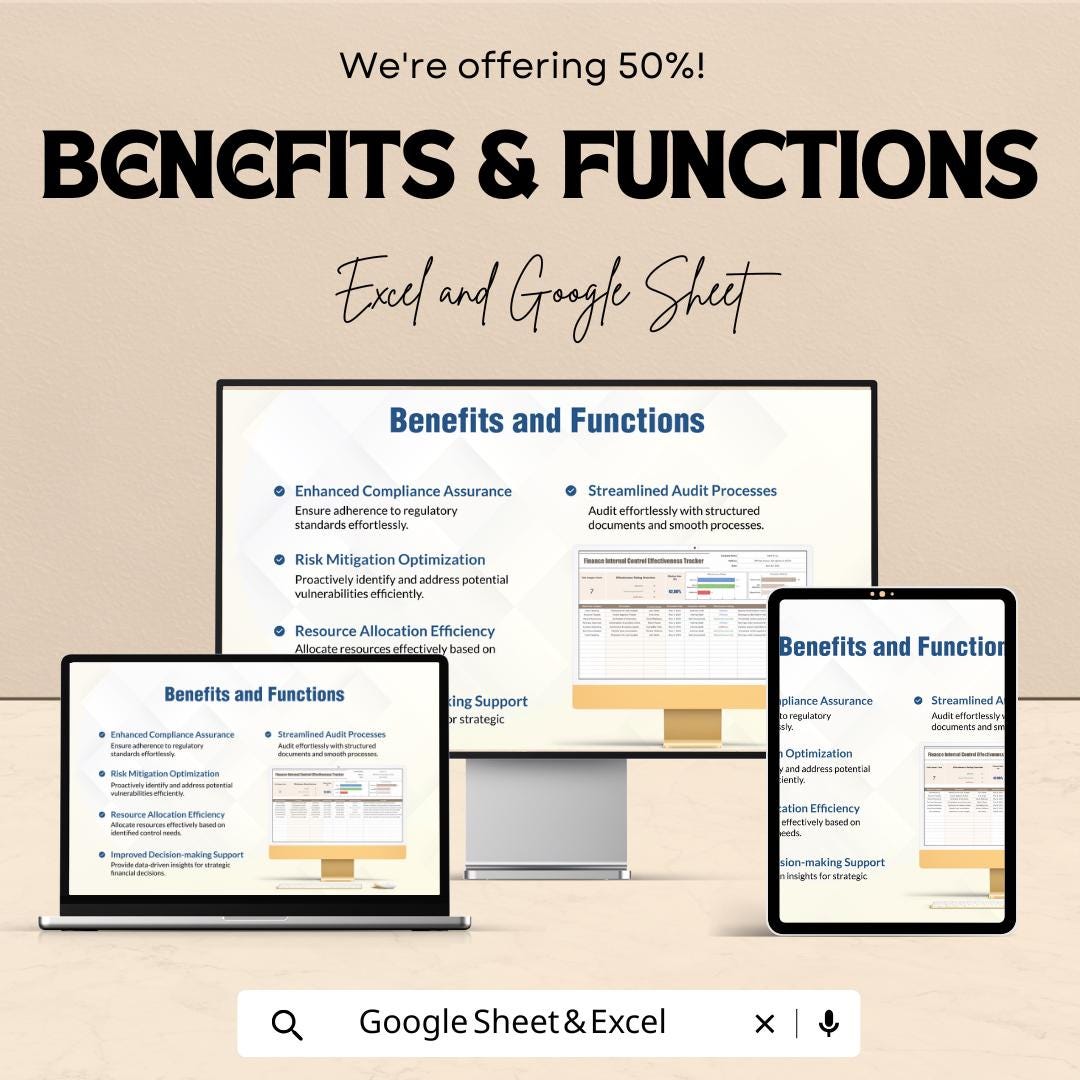 Finance Internal Control Effectiveness Tracker Sheet | Excel & Google Sheets Template | Track Control Effectiveness | Internal Audit Tool |
