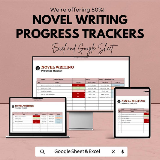 Novel Writing Progress Tracker | Writing Planner Spreadsheet | Author Tracker | Book Writing Organizer | Excel & Google Sheets