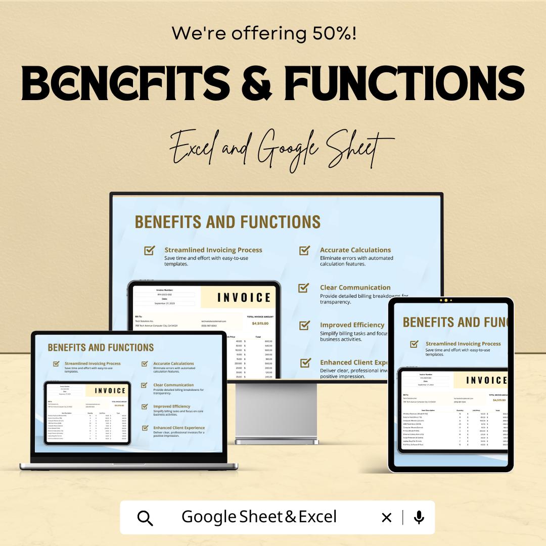 Printable Downloadable Invoice Sheet Template for Excel and Google Sheets | Customizable & Editable Invoice Format
