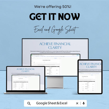Personal Balance Sheet | Excel and Google Sheet | 50% OFF | Track Assets & Liabilities Template