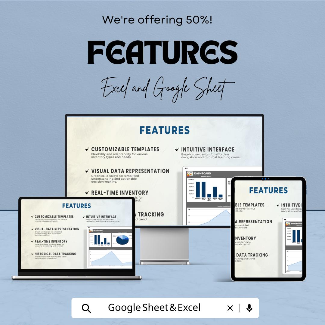Inventory Control Sheet Template Excel, Stock Management sheet, Inventory Tracker, Product Management Dashboard, Google Sheets Inventory Log
