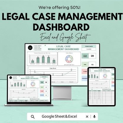 Legal Case Management Dashboard Sheet | Google Sheets Template for Case Tracking | Legal Case Overview | Task & Deadline Management