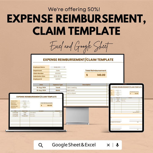 Expense Reimbursement Template | Expense Claim Form | Employee Expense Tracker | Excel and Google Sheets Reimbursement Tracker