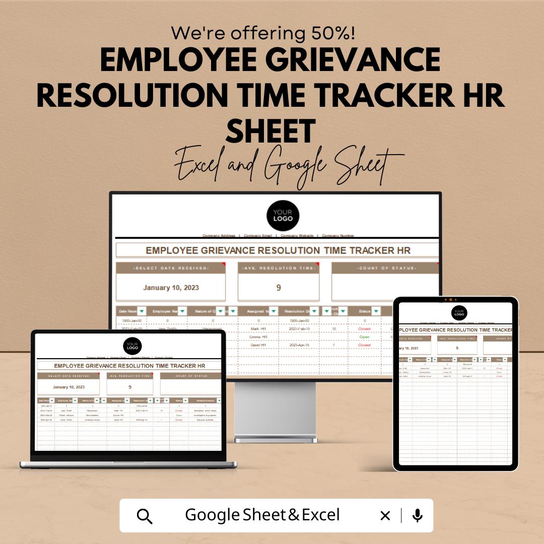 Employee Grievance Resolution Time Tracker HR Sheet | Excel & Google Sheet | Employee Feedback Tracker Template | HR Department Tool |