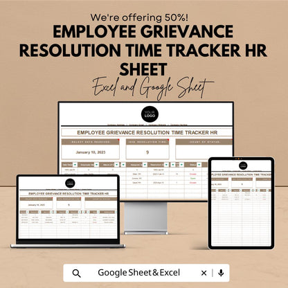 Employee Grievance Resolution Time Tracker HR Sheet | Excel & Google Sheet | Employee Feedback Tracker Template | HR Department Tool |