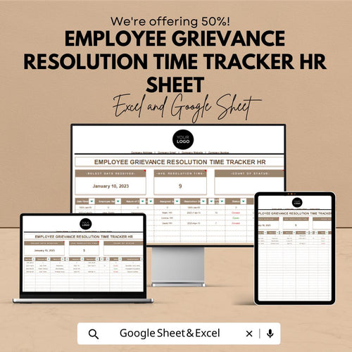 Employee Grievance Resolution Time Tracker HR Sheet | Excel & Google Sheet | Employee Feedback Tracker Template | HR Department Tool |