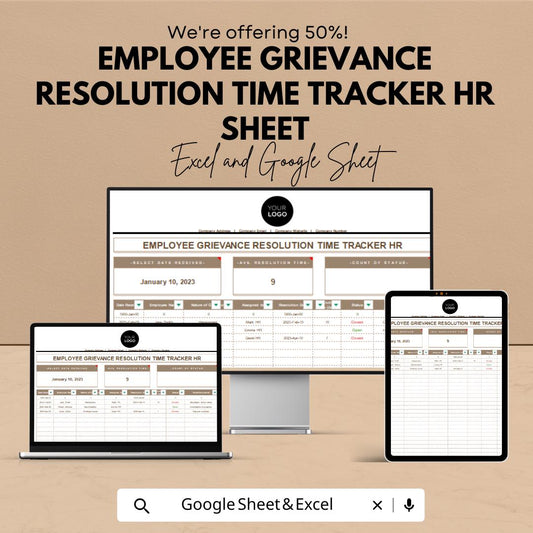 Employee Grievance Resolution Time Tracker HR Sheet | Excel & Google Sheet | Employee Feedback Tracker Template | HR Department Tool |