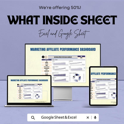 Marketing Affiliate Performance Dashboard Sheet - Excel & Google Sheet Template for Tracking Affiliate Marketing