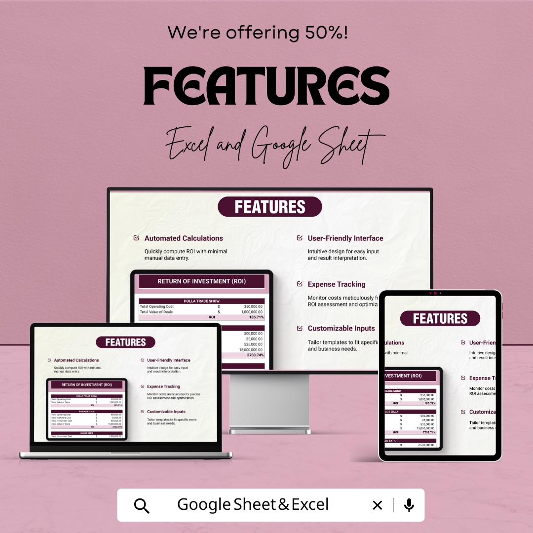 Event ROI Template | Excel & Google Sheets | Event Cost Analysis | ROI Calculator | Event Budget Template | Profit and Expense Tracker