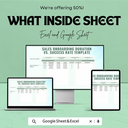 Sales Onboarding Duration vs Success Rate Template | Employee Training Tracker | Sales Performance Analysis Spreadsheet |