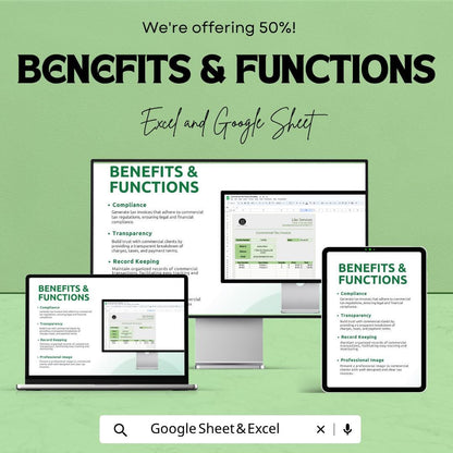 Commercial Tax Invoice Template | Business Invoice Spreadsheet | Tax Invoice Template | Excel & Google Sheets | Professional Invoice Tracker
