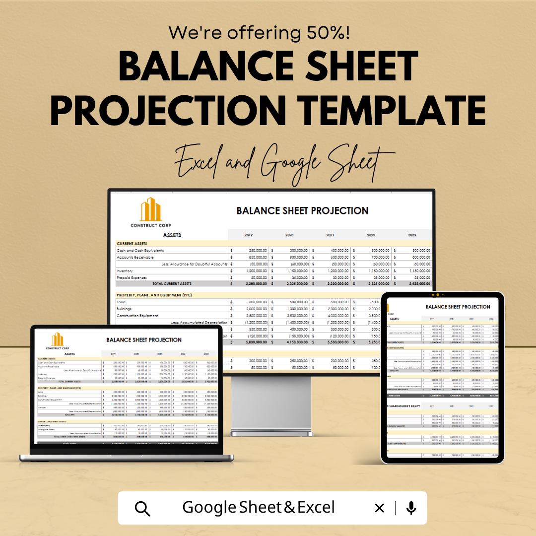 Balance Sheet Projection Template | Financial Forecast Spreadsheet | Budget Planning Tool | Financial Planning Dashboard