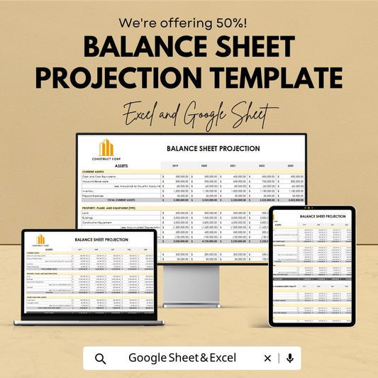 Balance Sheet Projection Template | Financial Forecast Spreadsheet | Budget Planning Tool | Financial Planning Dashboard