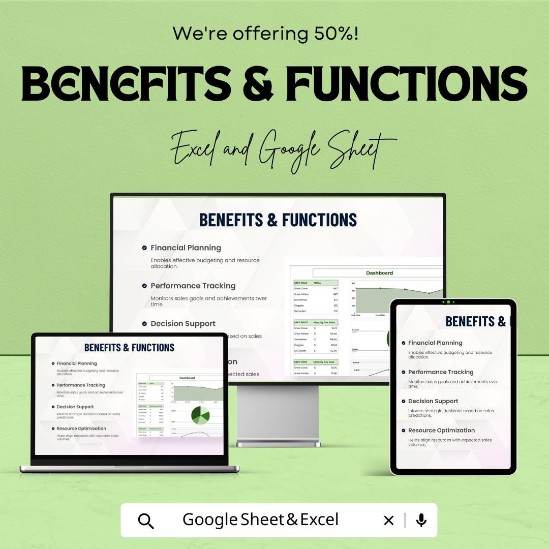 Budget Sales Forecast Template | Excel & Google Sheets | Sales Projection Spreadsheet | Business Forecast Planner