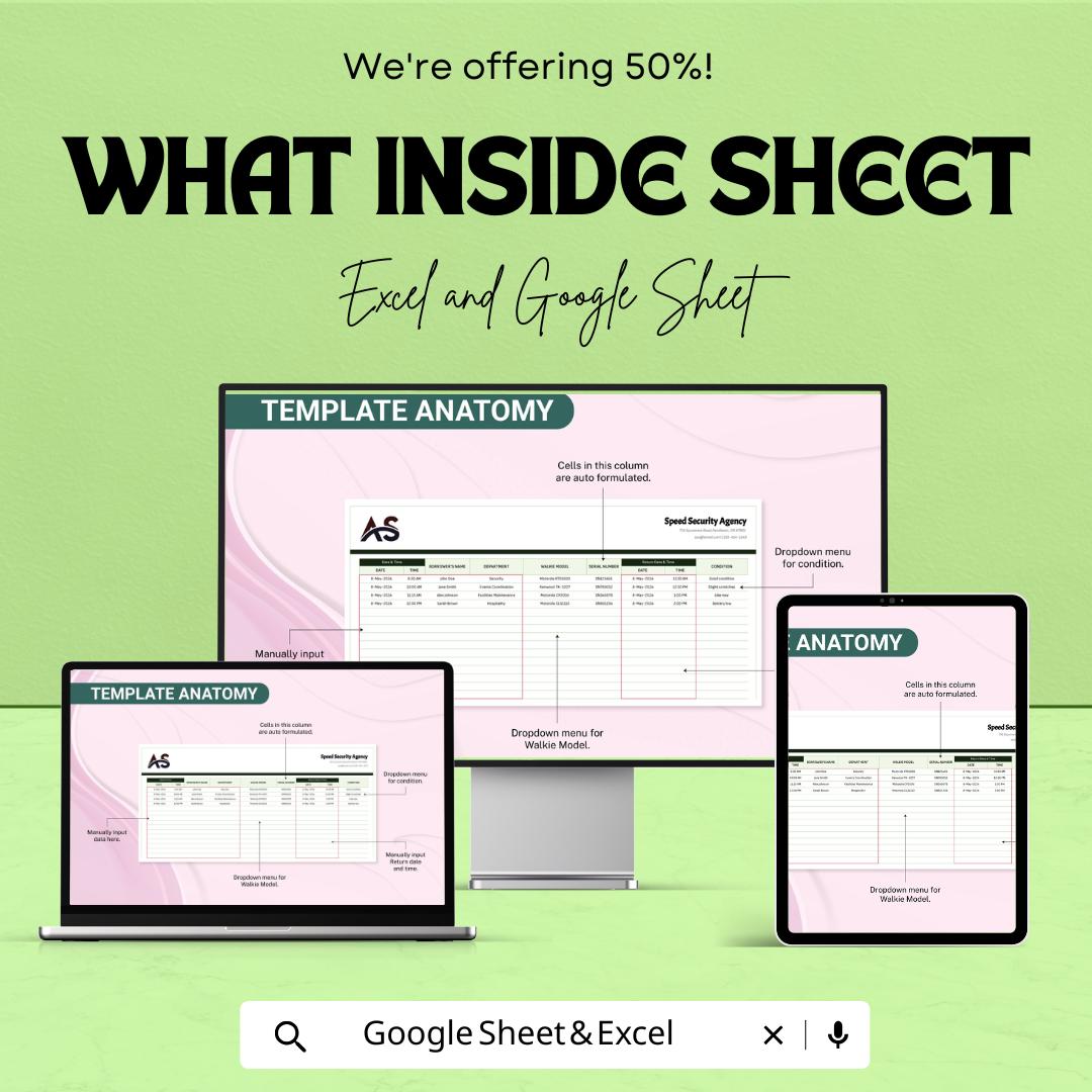 Walkie Talkie Sign Out Sheet | Inventory Management for Walkie Talkies | Excel & Google Sheet Template | Tracking Equipment Usage