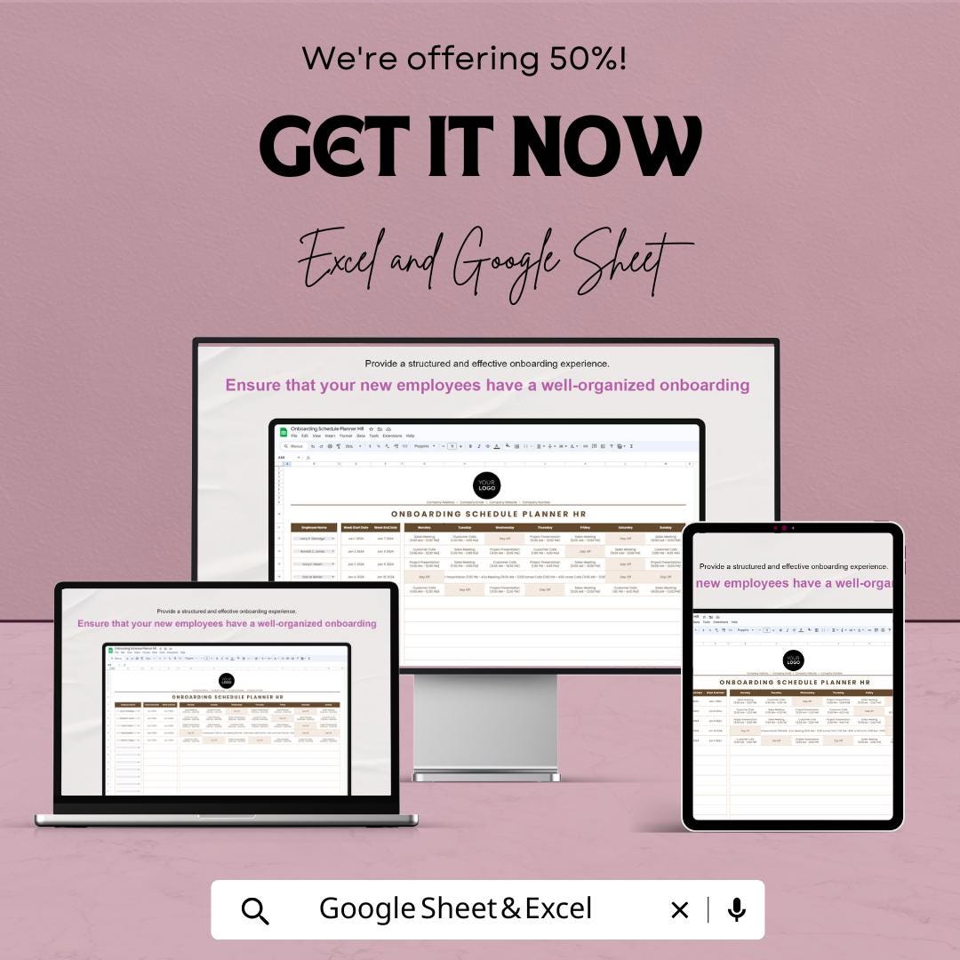 Onboarding Schedule Planner HR - Google Sheet Template - Employee Onboarding Tracker - New Hire Schedule - HR Template for Easy Onboarding
