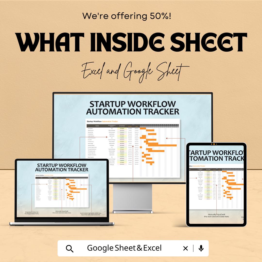 Startup Workflow Automation Tracker Template | Excel & Google Sheets Process Tracker | Business Automation Spreadsheet