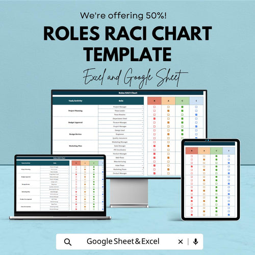 RACI Matrix Template | Roles Responsibility Chart | Project Management Tool | RACI Chart Spreadsheet | Team Roles Tracker