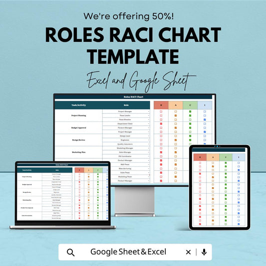 RACI Matrix Template | Roles Responsibility Chart | Project Management Tool | RACI Chart Spreadsheet | Team Roles Tracker