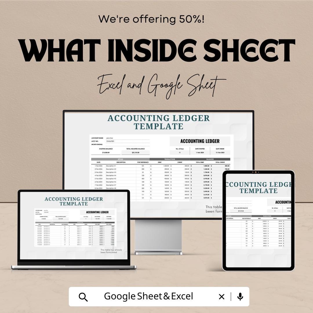 Accounting Ledger Template | Bookkeeping Spreadsheet | Transaction Log | Debit Credit Ledger | Finance Template
