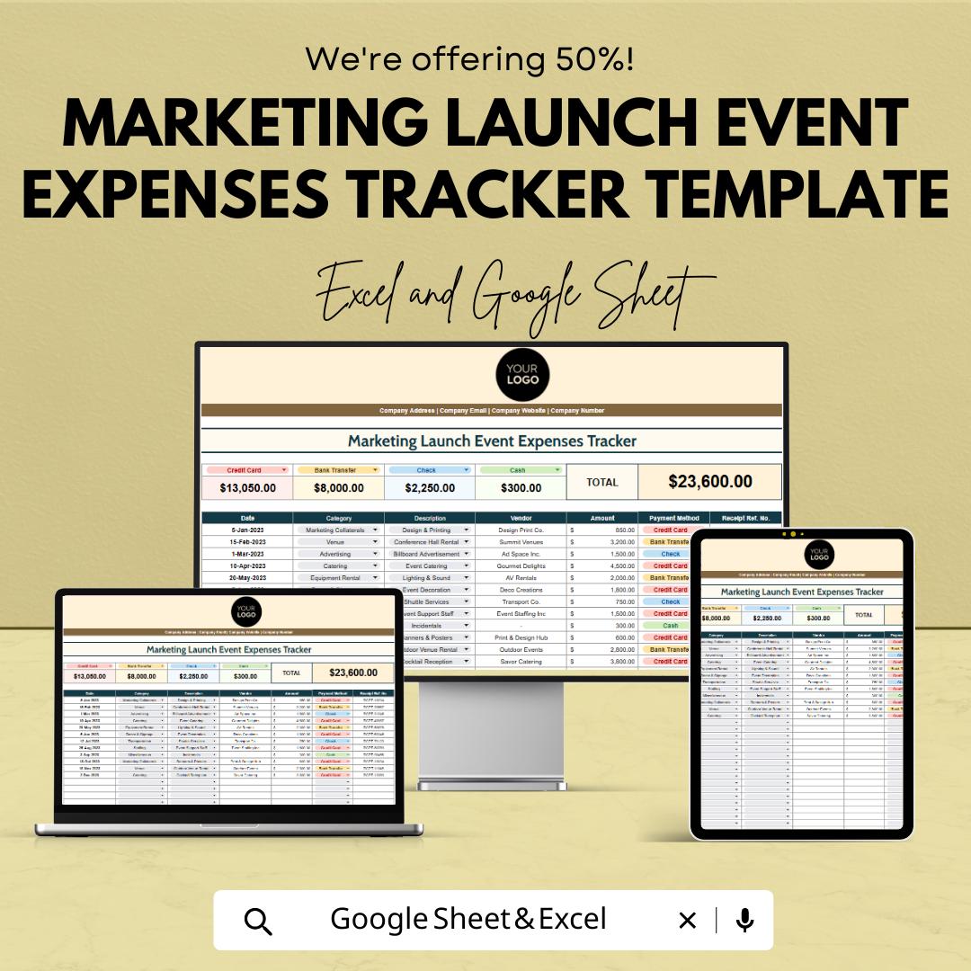Marketing Event Budget Tracker, Excel & Google Sheets, Launch Event Expense Spreadsheet, Event Cost Planner, Marketing Budget Template