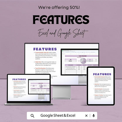Daily Task Tracker Sheet - Task Management Template | Excel and Google Sheet | Get Organized & Stay Productive | Printable Checklist