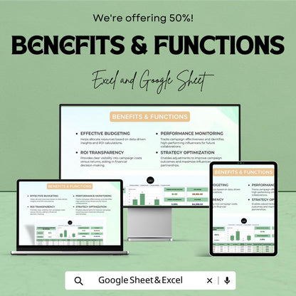 Startup Influencer Campaign ROI Tracker Template | Excel & Google Sheets | Influencer Marketing Analytics, Campaign Performance Tracker