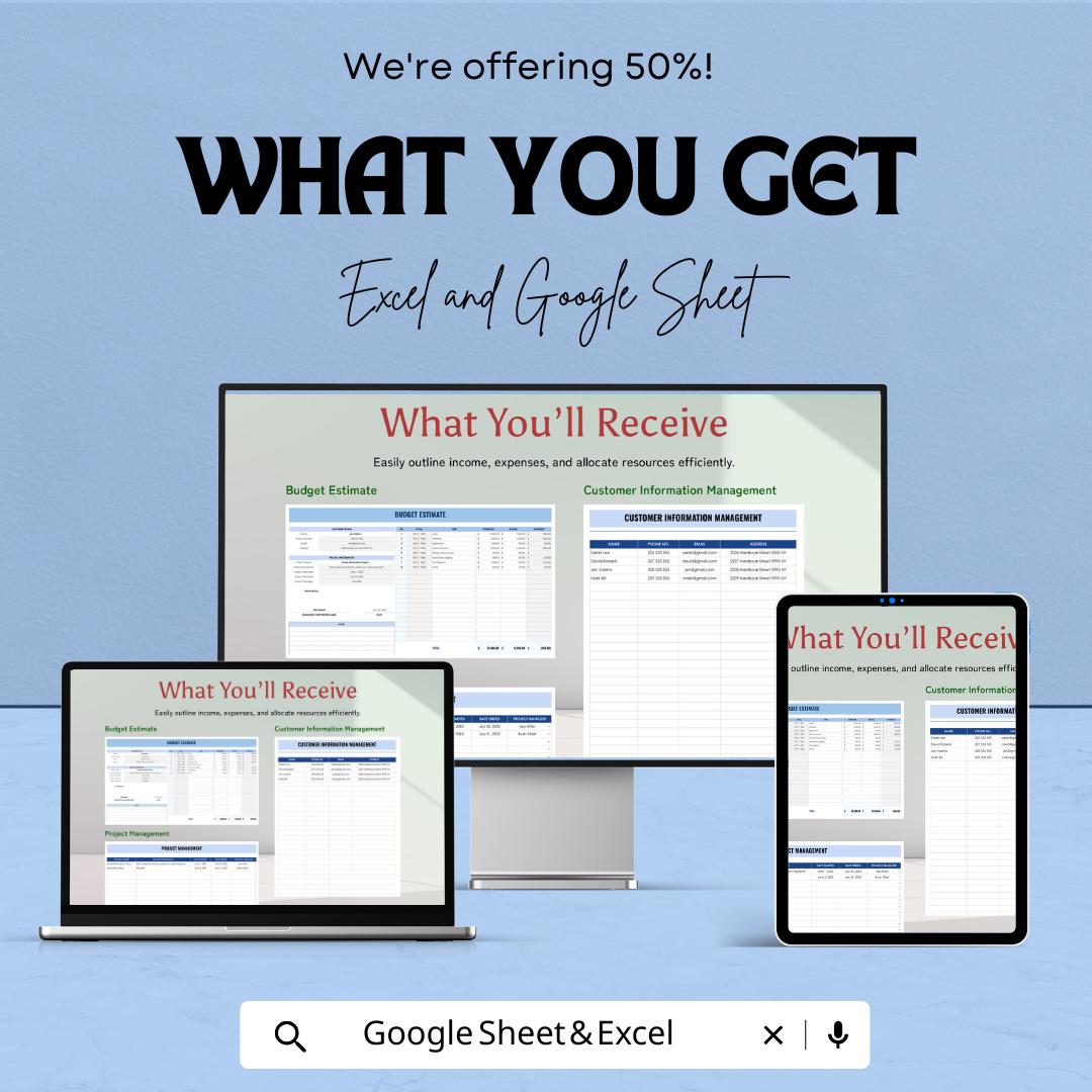 Budget Estimate Template | Excel & Google Sheet | Project Cost Estimation Spreadsheet | Editable Budget Planner | Business Expense Tracker