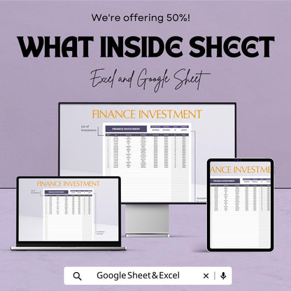 Finance Investment Template | Investment Tracker Spreadsheet | ROI Calculator | Investment Portfolio Management