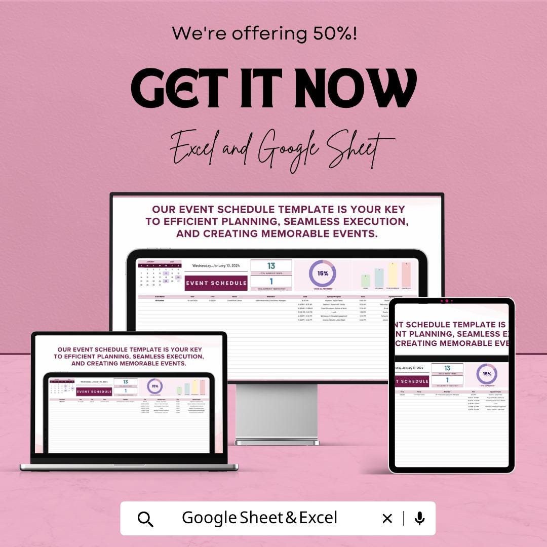 Event Schedule Template | Event Planning Spreadsheet | Google Sheets Event Planner | Excel Event Management Template |