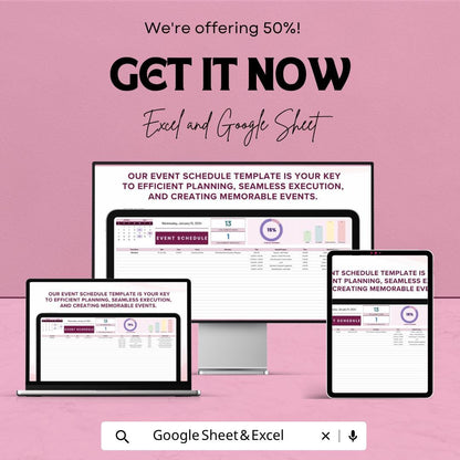 Event Schedule Template | Event Planning Spreadsheet | Google Sheets Event Planner | Excel Event Management Template |