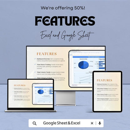 Ticket Analysis Dashboard Template | Customer Support KPI Tracker Excel | Help Desk Analytics Dashboard | Ticket Tracking Spreadsheet