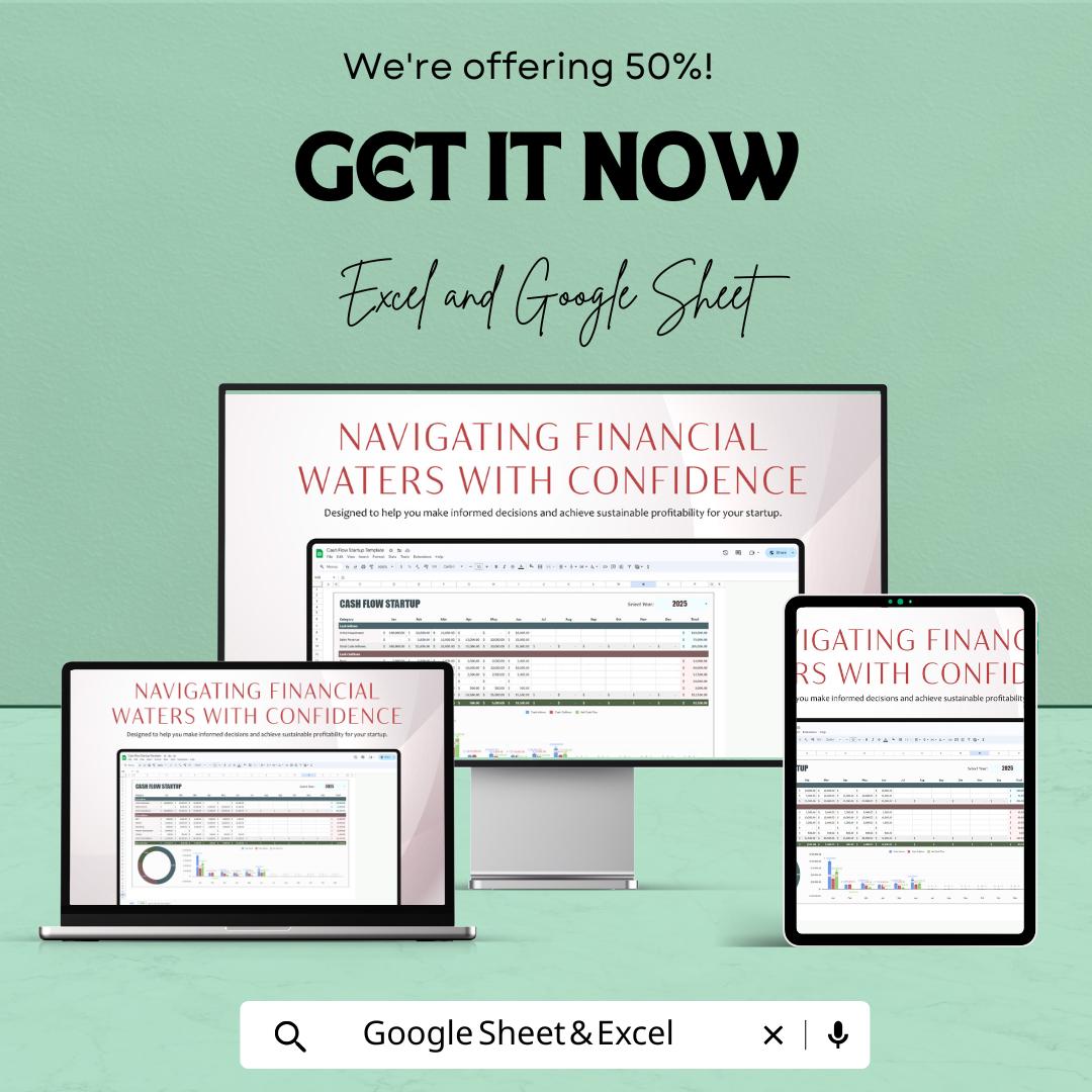 Cash Flow Startup Template | Excel & Google Sheets Business Finance Tracker | Startup Cash Flow Forecast | Income Expense Budget Planner