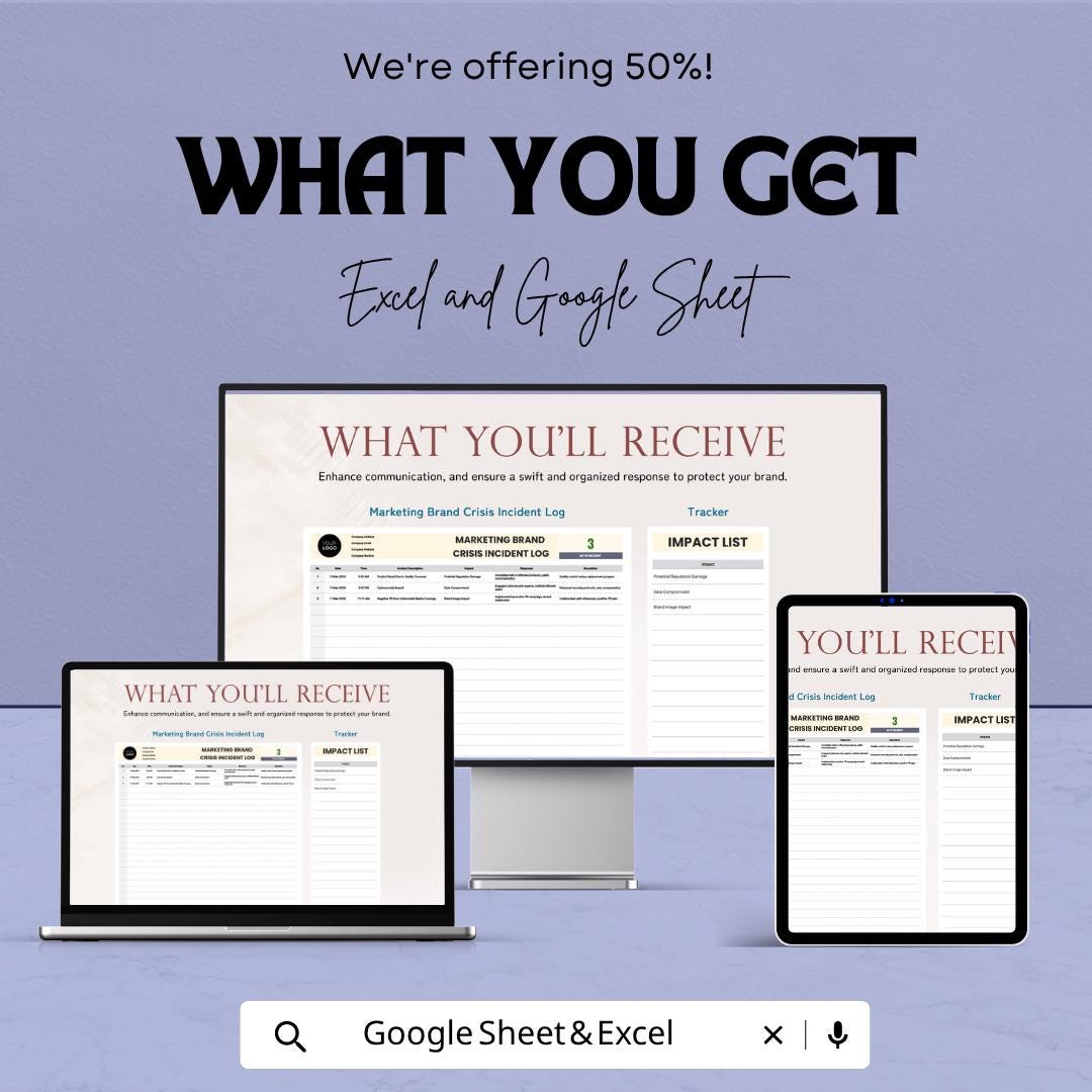 Marketing Crisis Log Template Excel | Brand Crisis Incident Tracker | PR Crisis Management Sheet | Reputation Management Log | Google Sheets