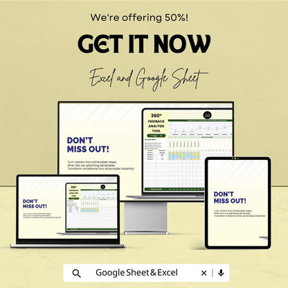 360 Degree Feedback Analysis Tool | HR Performance Review Template | Employee Evaluation Spreadsheet | Excel & Google Sheets
