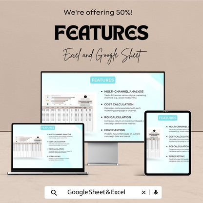 Startup Digital Marketing ROI Calculator Template | Excel & Google Sheets | Marketing ROI Tracker | Startup Ad Budget Calculator |