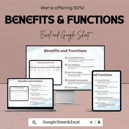 Accounting Employee Benefits Management Template | HR Benefits Tracker | Employee Compensation Spreadsheet | Payroll Benefits Log