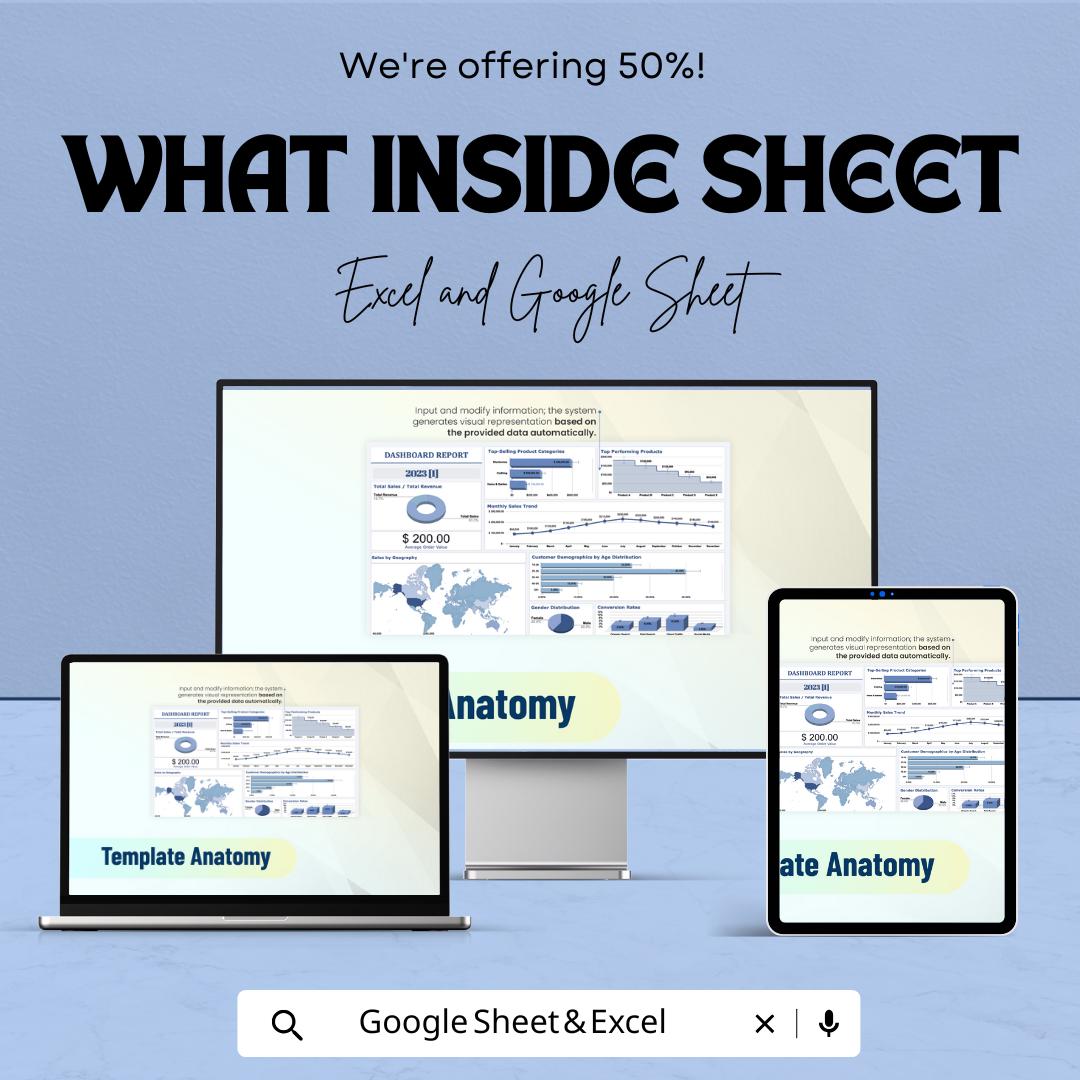 Dashboard Report Template | Excel & Google Sheets | KPI Dashboard | Business Analytics | Sales Report Template | Data Visualization Tool