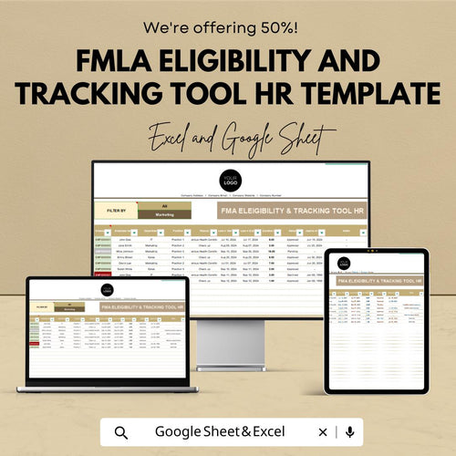 FMLA Eligibility and Tracking Tool HR Template | Employee Leave Tracker | Excel and Google Sheets HR Spreadsheet