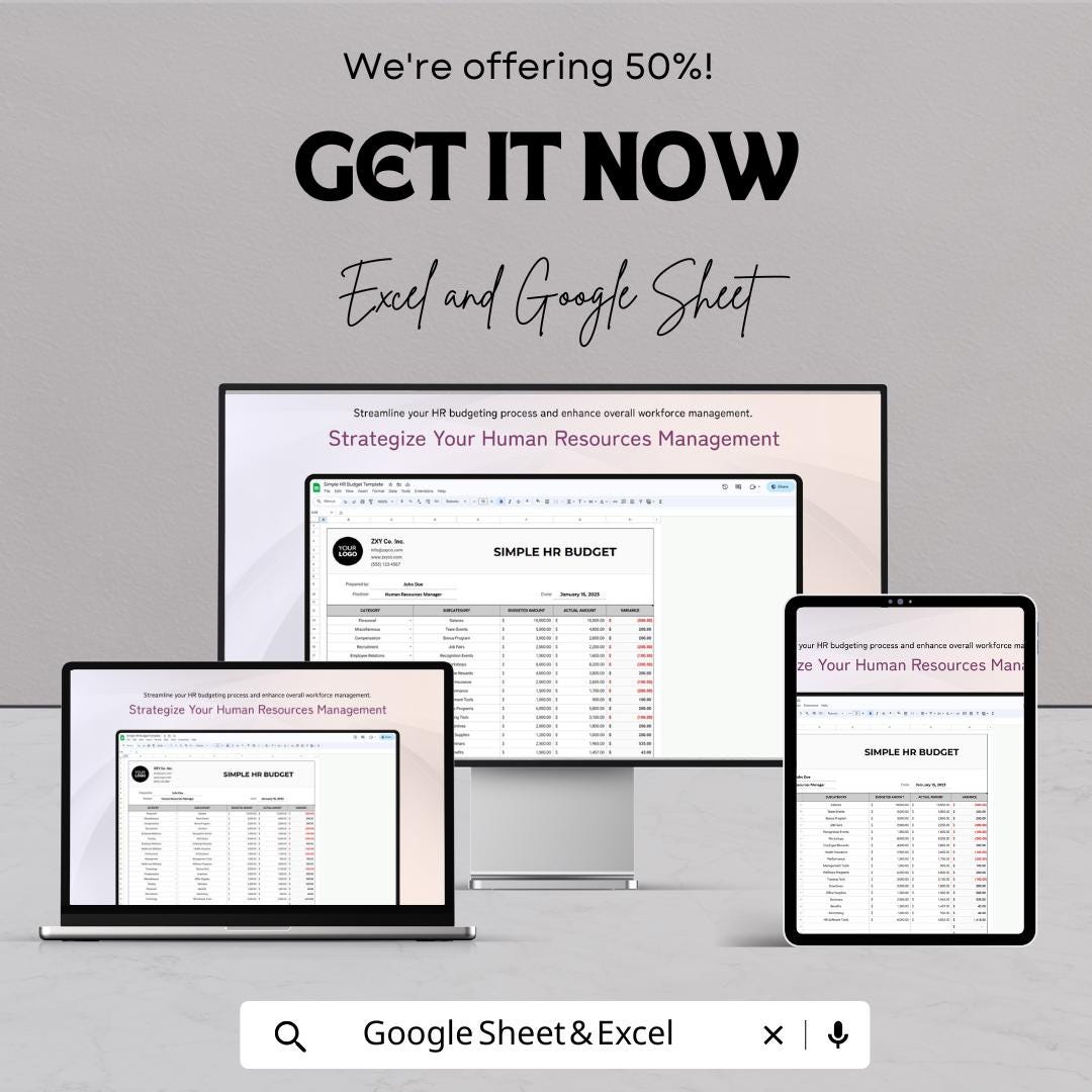 Simple HR Budget Sheet - Excel & Google Sheets | HR Budgeting Template | Employee Salary and Expense Tracker | Budget Planning Tool