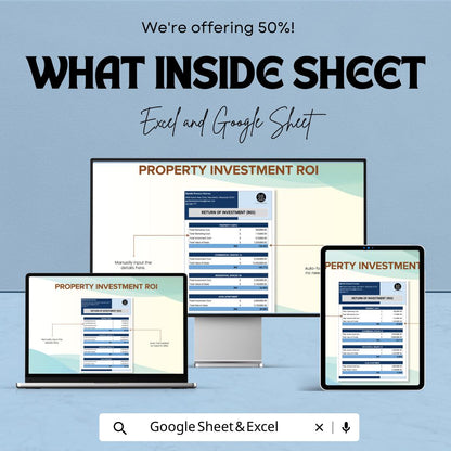 Property Investment ROI Template, Real Estate ROI Calculator, Excel & Google Sheets Investment Tracker, Rental Property Analysis Spreadsheet