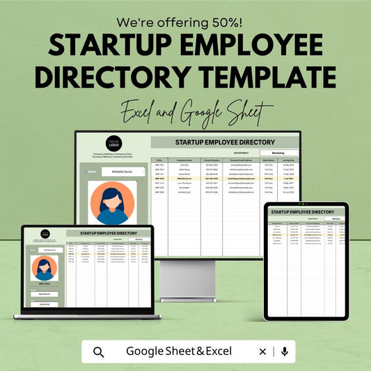 Startup Employee Directory Template | Employee Database Spreadsheet | Staff Directory Tracker | HR Management Template |
