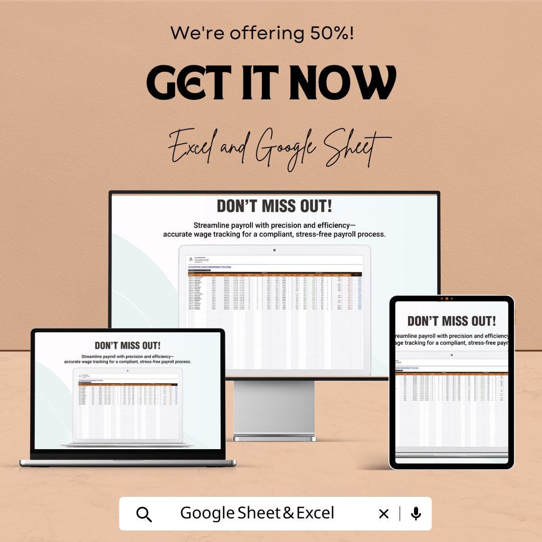 Accounting Wage Disbursement Tracking Template | Payroll Tracking Spreadsheet | Employee Payroll Log | Wage Management Tool