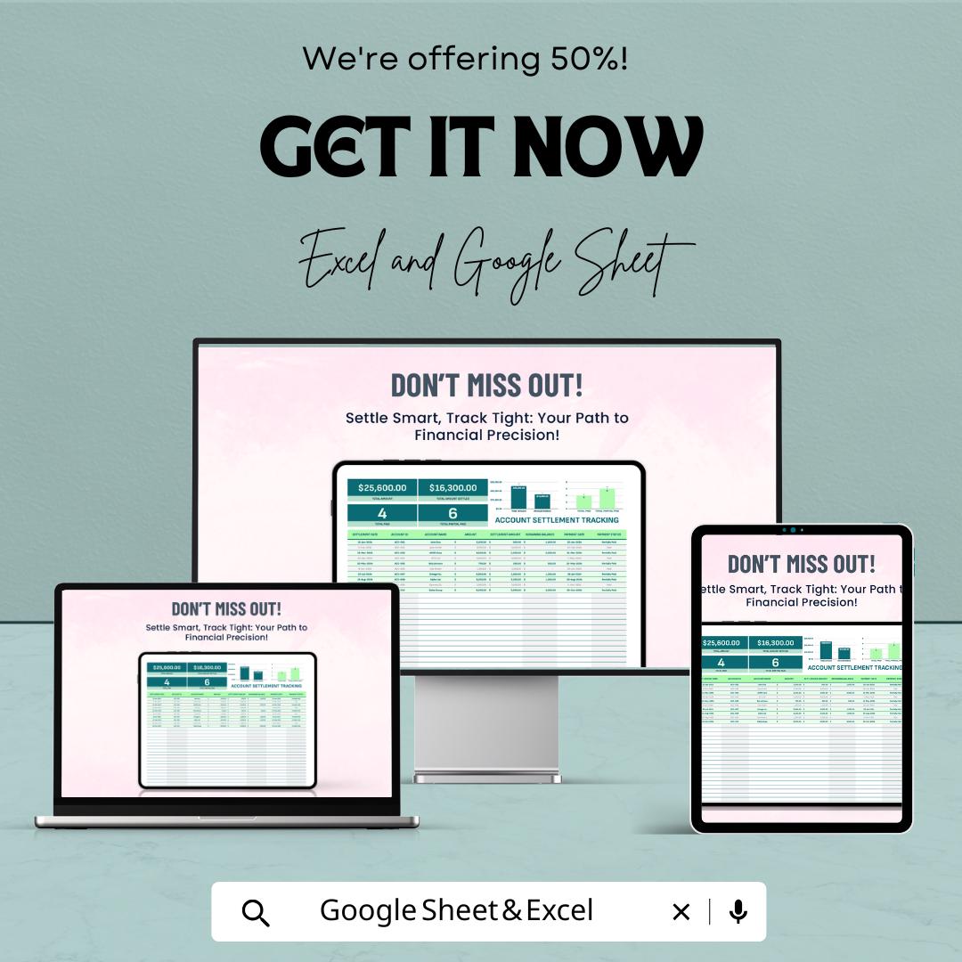 Account Settlement Tracking Template | Payment Tracking Spreadsheet | Settlement Record Log | Account Balance Tracker