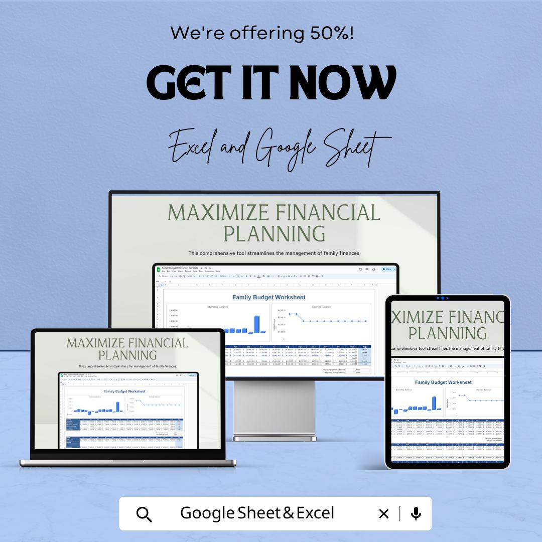 Family Budget Worksheet | Excel and Google Sheet Template | Personal Finance & Household Budget Tracker