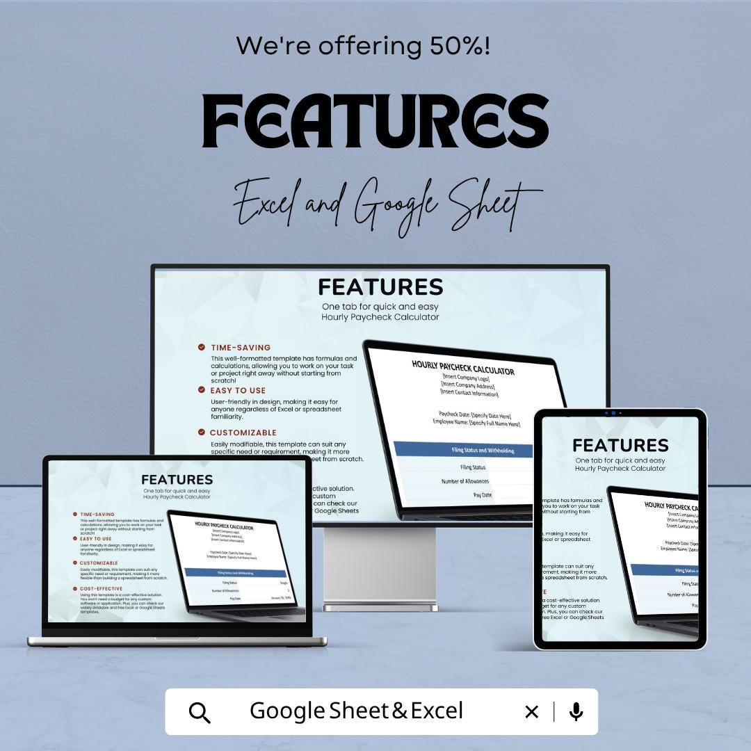 Hourly Paycheck Calculator Template | Payroll Spreadsheet | Salary & Tax Calculator | Payslip Generator | Income Tracker Tool