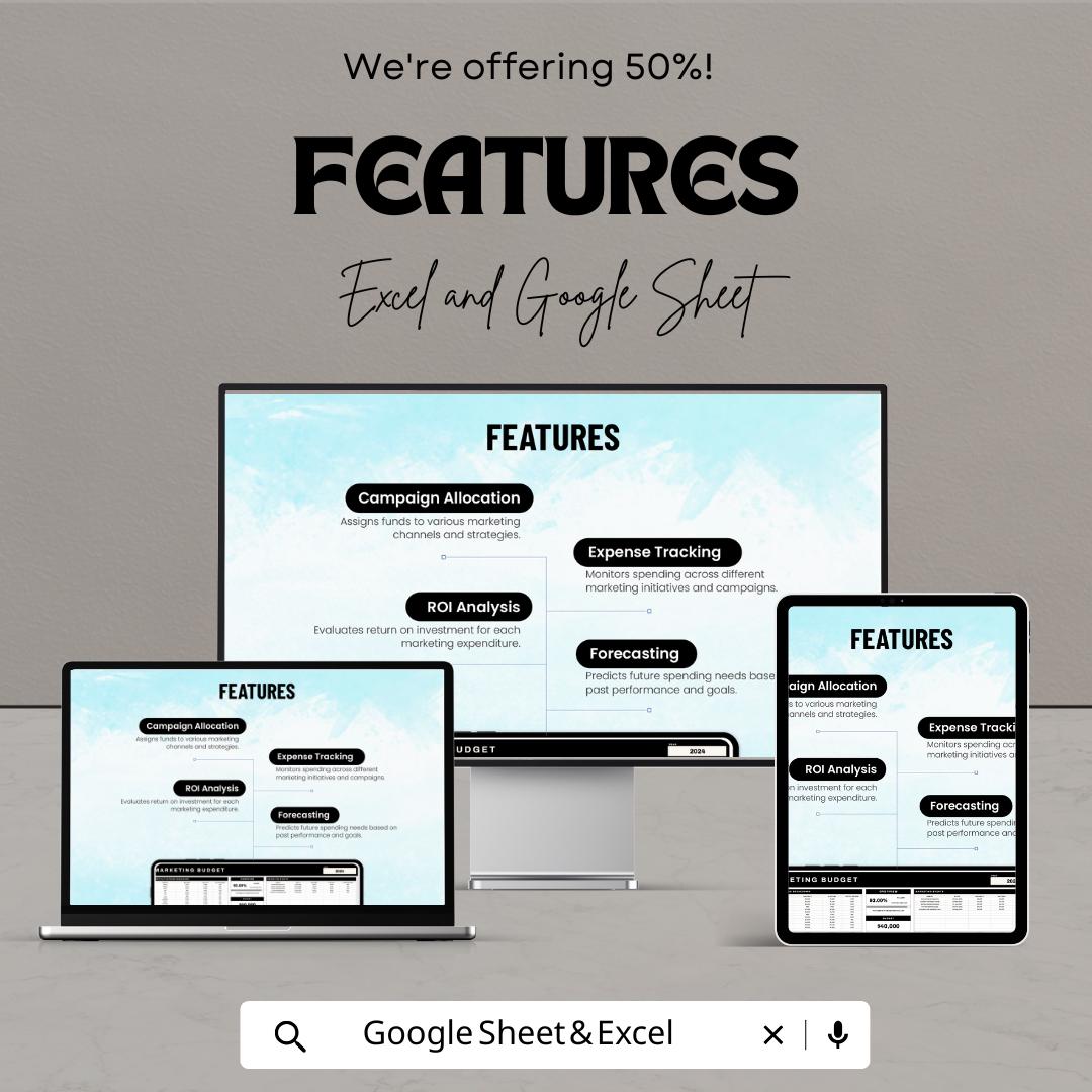 E-commerce Marketing Budget Template | Marketing Budget Planner | Marketing Expense Tracker | Excel & Google Sheets Template |