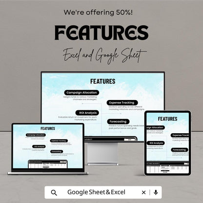E-commerce Marketing Budget Template | Marketing Budget Planner | Marketing Expense Tracker | Excel & Google Sheets Template |