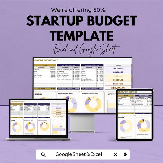 Startup Budget Template | Excel & Google Sheets Business Budget Planner | Startup Financial Spreadsheet | Income Expense Tracker