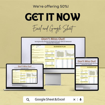 Restaurant Business Plan Template | Restaurant Financial Plan Spreadsheet | Food Business Planner | Startup Business Plan Sheet